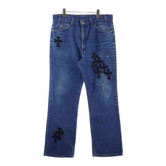 Chrome Hearts Vntg Blu Orng Tab 517 Washed Denim Pants with Cross Patch Indigo