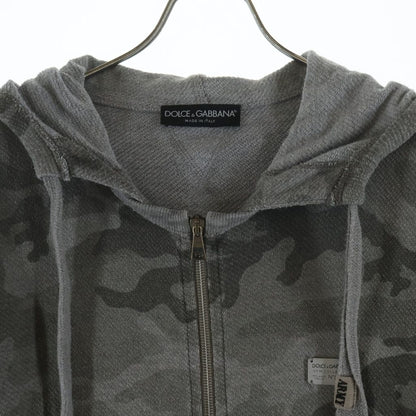 Dolce & Gabbana Logo Plate Camouflage All Over Pattern Zip Up Hoodie Gray — view 3
