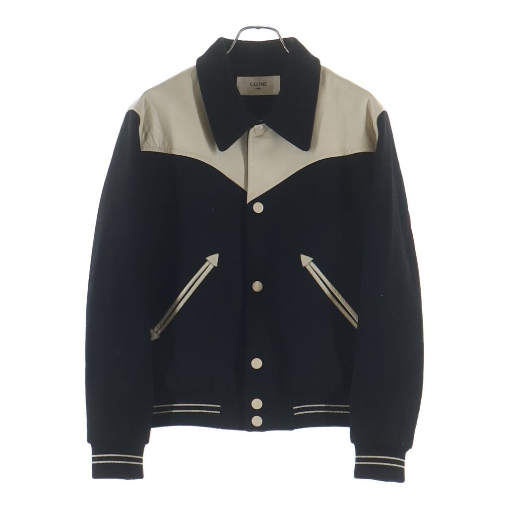Celine Teddy Jacket Sheep Leather Trim Stadium Black White