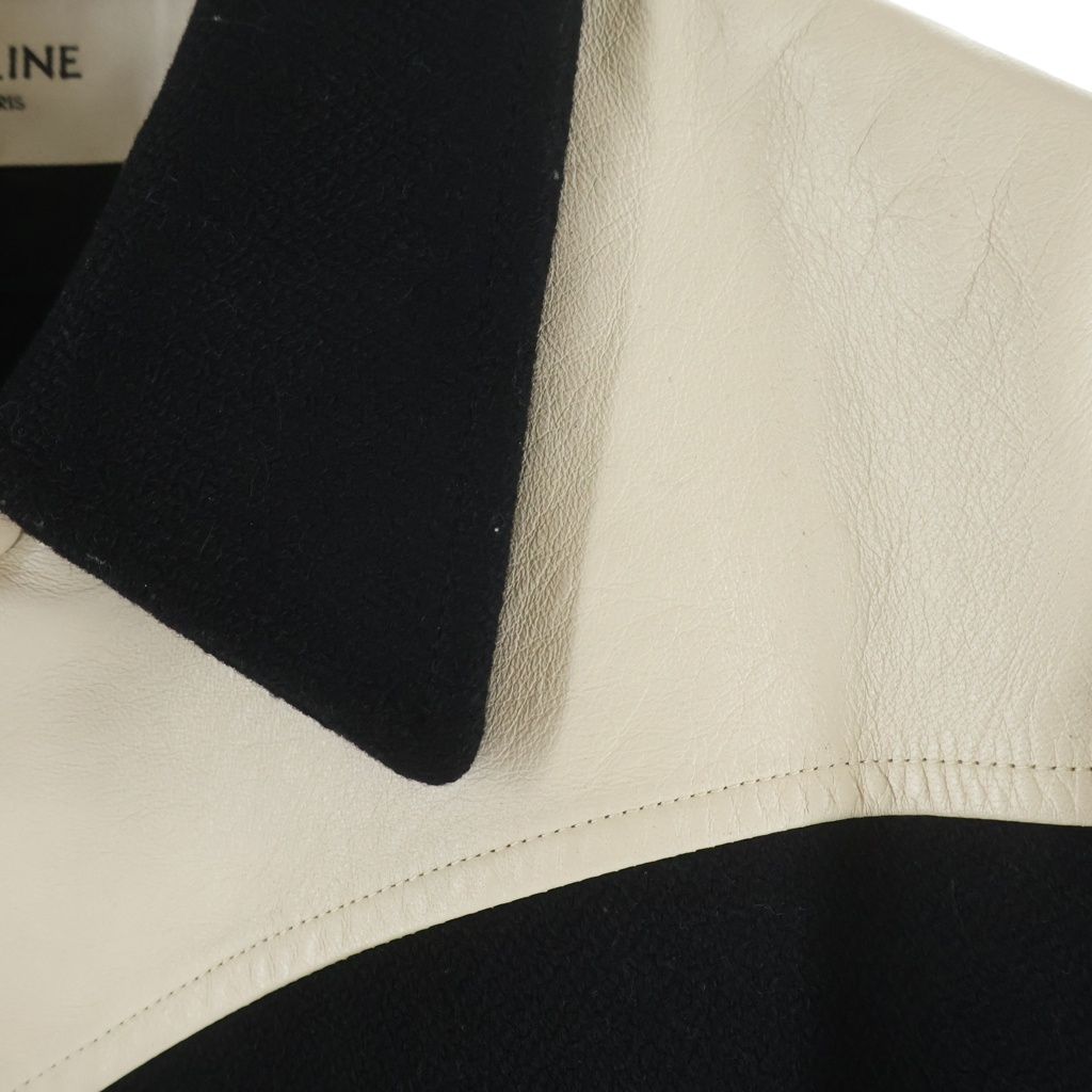 Celine Teddy Jacket Sheep Leather Trim Stadium Black White — view 5