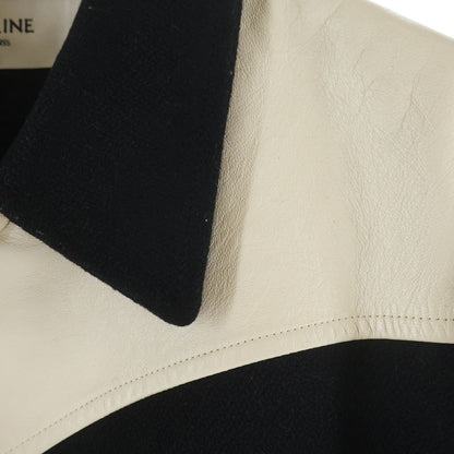 Celine Teddy Jacket Sheep Leather Trim Stadium Black White — view 5