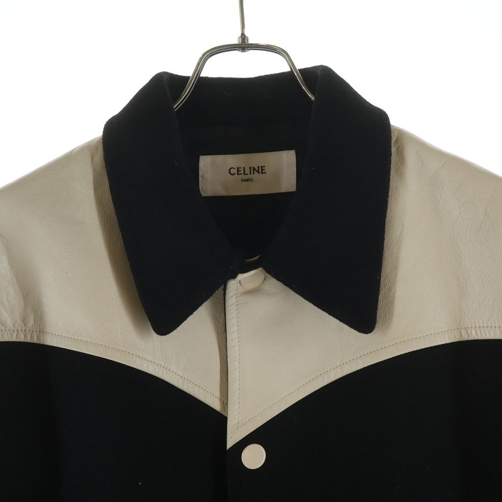 Celine Teddy Jacket Sheep Leather Trim Stadium Black White — view 3