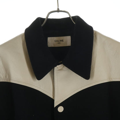 Celine Teddy Jacket Sheep Leather Trim Stadium Black White — view 3
