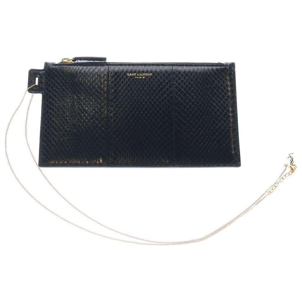 Saint Laurent Paris YSL Pouch Chain Pochette Black Leather