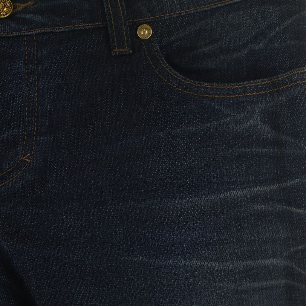Gucci Denim Pants Floral Embroidery Button Fly Indigo — view 4