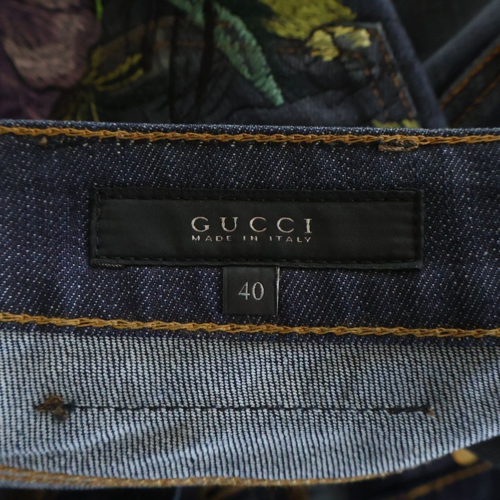Gucci Denim Pants Floral Embroidery Button Fly Indigo — view 7