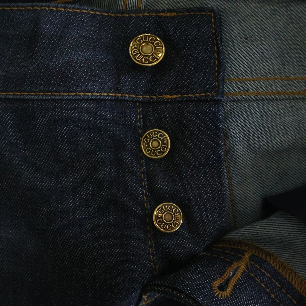 Gucci Denim Pants Floral Embroidery Button Fly Indigo — view 6