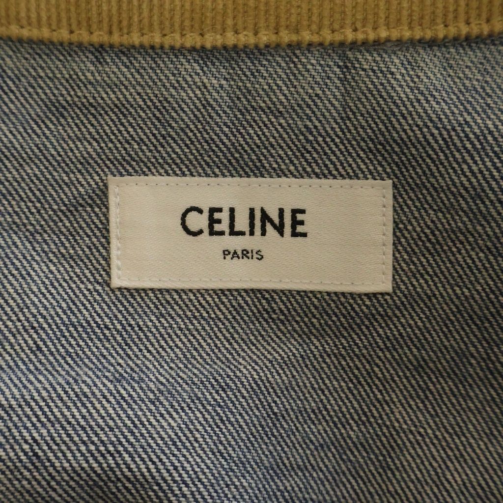 Celine Trucker Jacket Back Logo Triomphe Button Collar Corduroy Denim Indigo — view 7