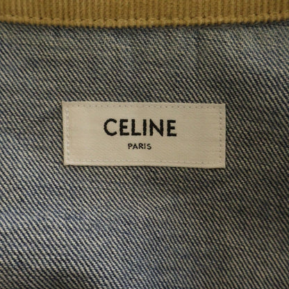 Celine Trucker Jacket Back Logo Triomphe Button Collar Corduroy Denim Indigo — view 7