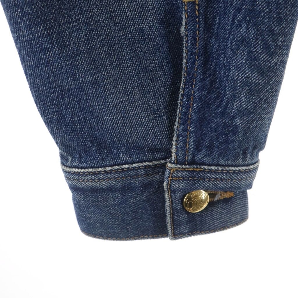 Celine Trucker Jacket Back Logo Triomphe Button Collar Corduroy Denim Indigo — view 6