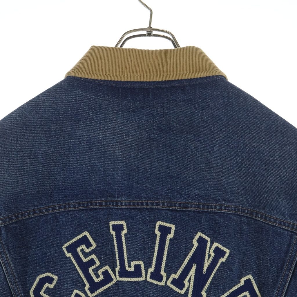 Celine Trucker Jacket Back Logo Triomphe Button Collar Corduroy Denim Indigo — view 4