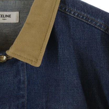 Celine Trucker Jacket Back Logo Triomphe Button Collar Corduroy Denim Indigo — view 5