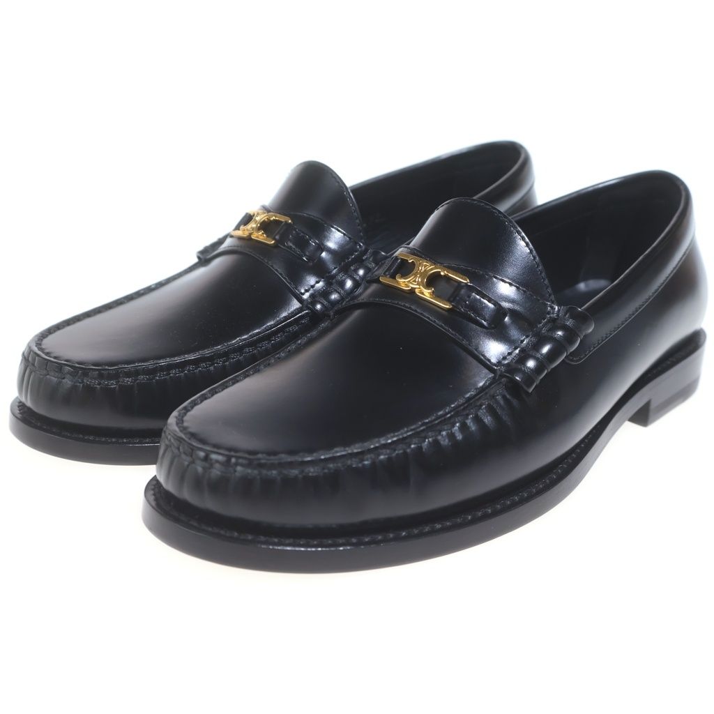 Celine Luco Triomphe Leather Loafers Black Gold — view 2