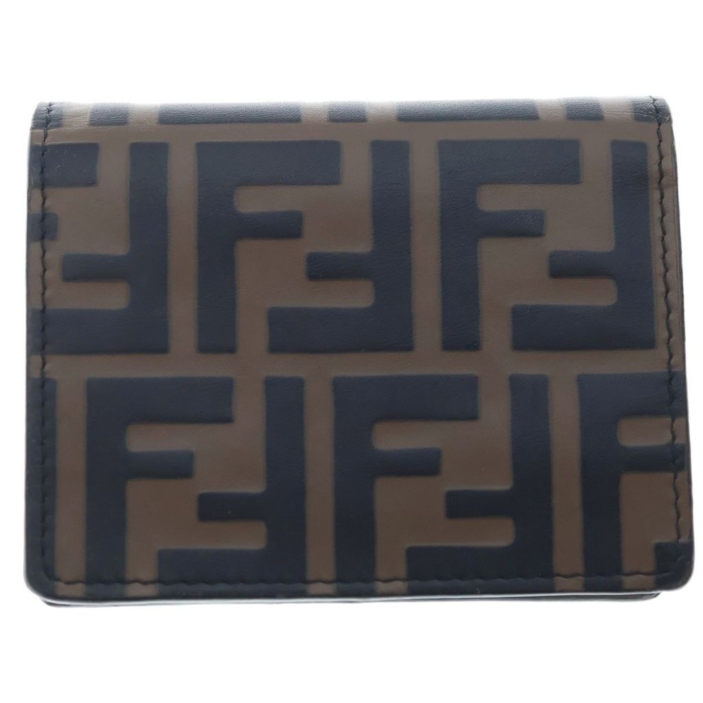 Fendi Compact Wallet Trifold Coin Case Brown Black Leather Gold — view 2