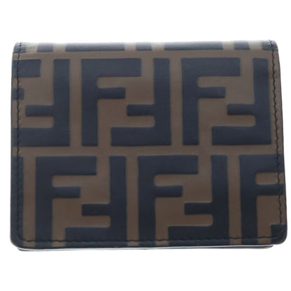 Fendi Compact Wallet Trifold Coin Case Brown Black Leather Gold — view 2