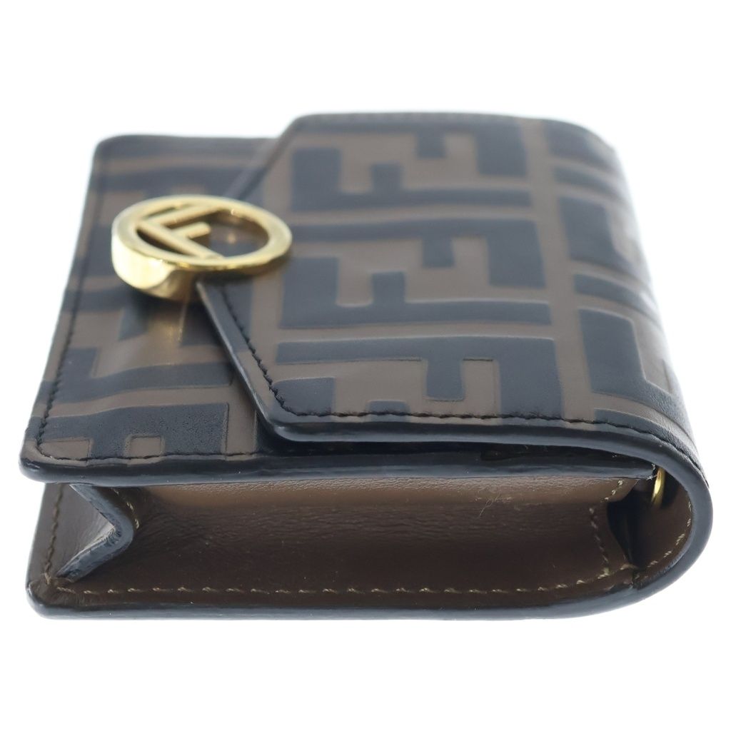 Fendi Compact Wallet Trifold Coin Case Brown Black Leather Gold — view 3