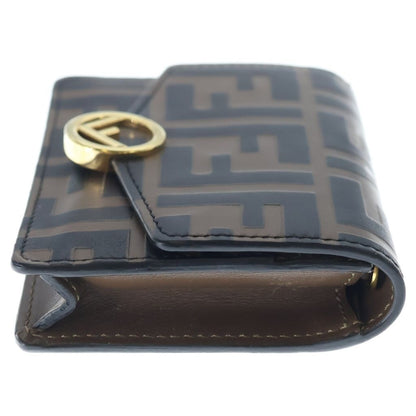 Fendi Compact Wallet Trifold Coin Case Brown Black Leather Gold — view 3