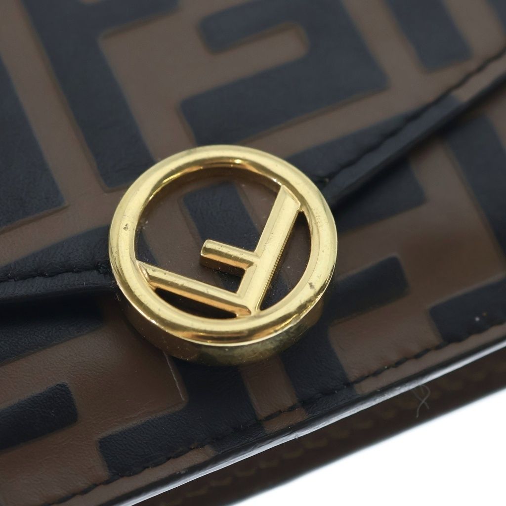 Fendi Compact Wallet Trifold Coin Case Brown Black Leather Gold — view 4