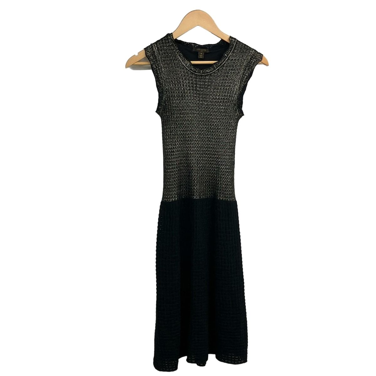 Louis Vuitton Dress S Black Gold Crew Neck Sleeveless Knee Length