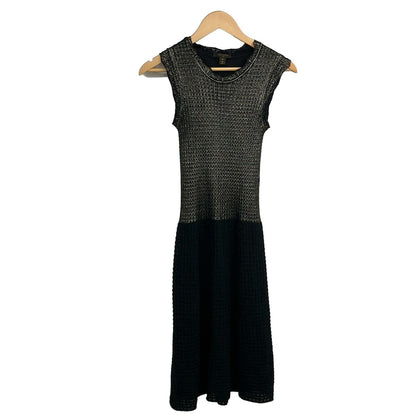 Louis Vuitton Dress S Black Gold Crew Neck Sleeveless Knee Length