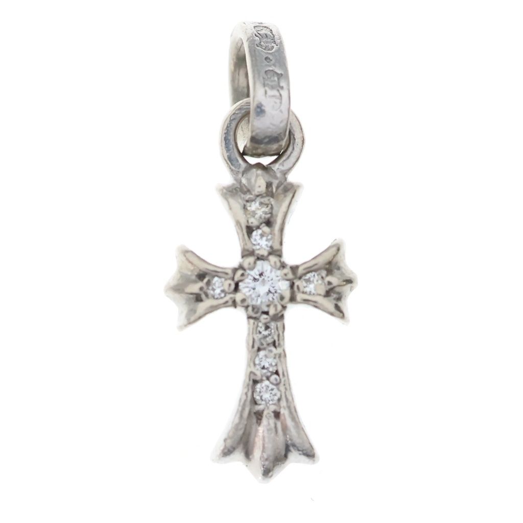 Chrome Hearts Crs Baby Fat P Dia Fat Cross Pave Diamond Pendant White Gold