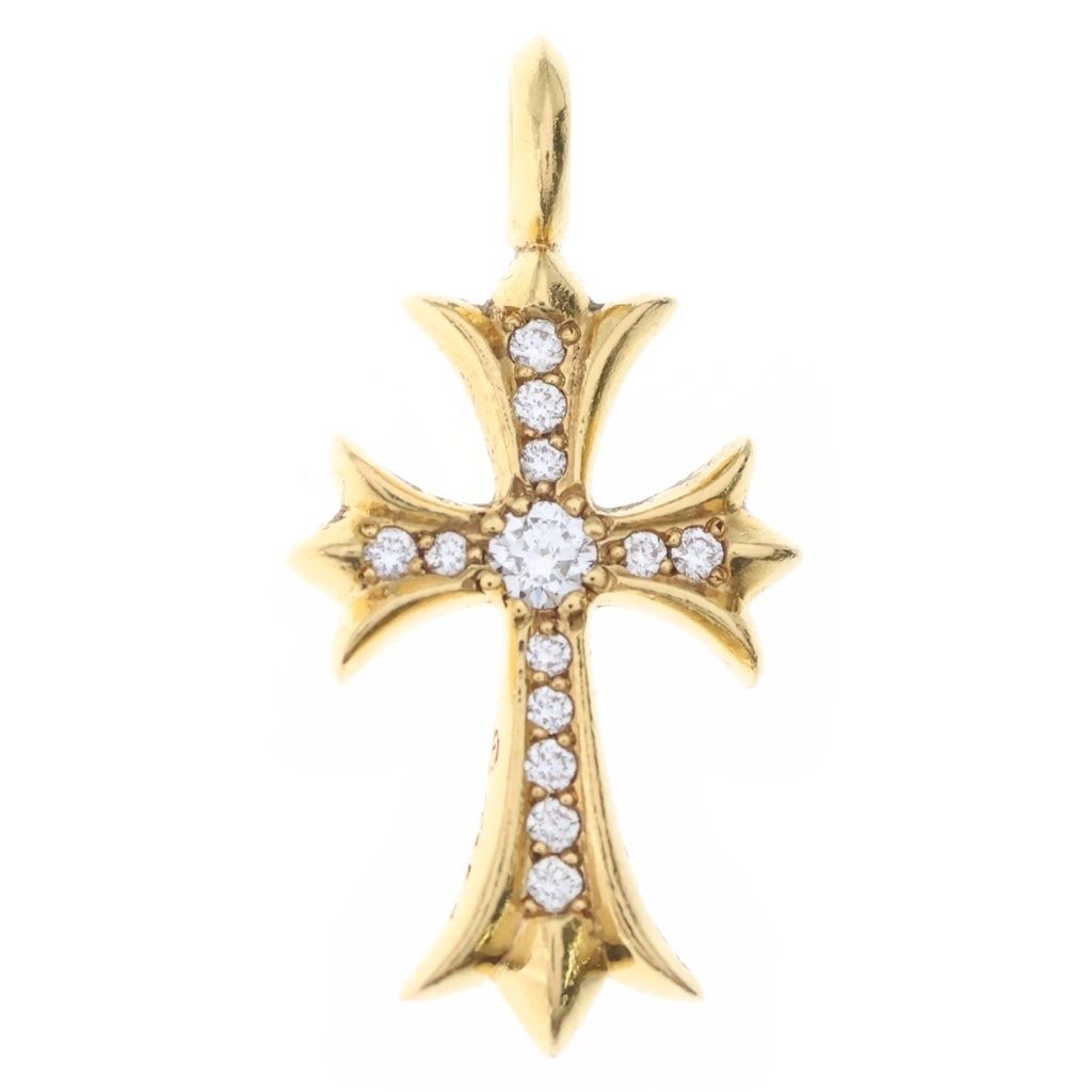 Chrome Hearts 22k Tny Crsf P Dia Tiny Fat Cross Pave Diamond Pendant Gold