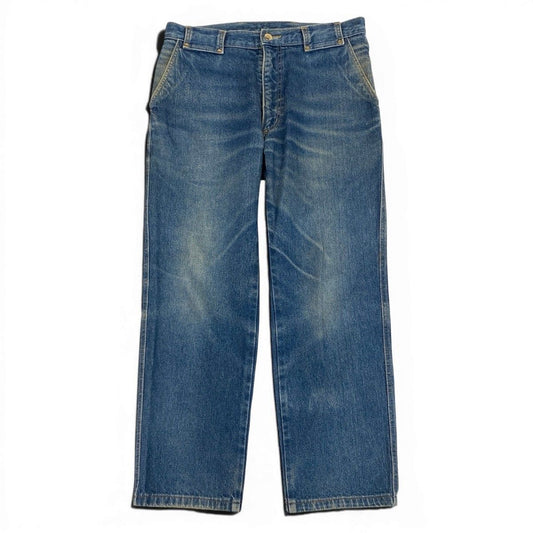 Celine Denim Pants Triangle Off Gold Button Back Logo 34 Indigo Blue Cotton