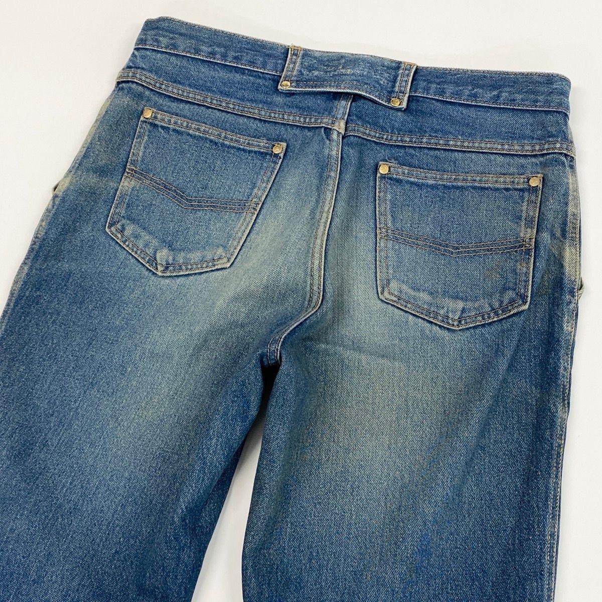 Celine Denim Pants Triangle Off Gold Button Back Logo 34 Indigo Blue Cotton — view 4