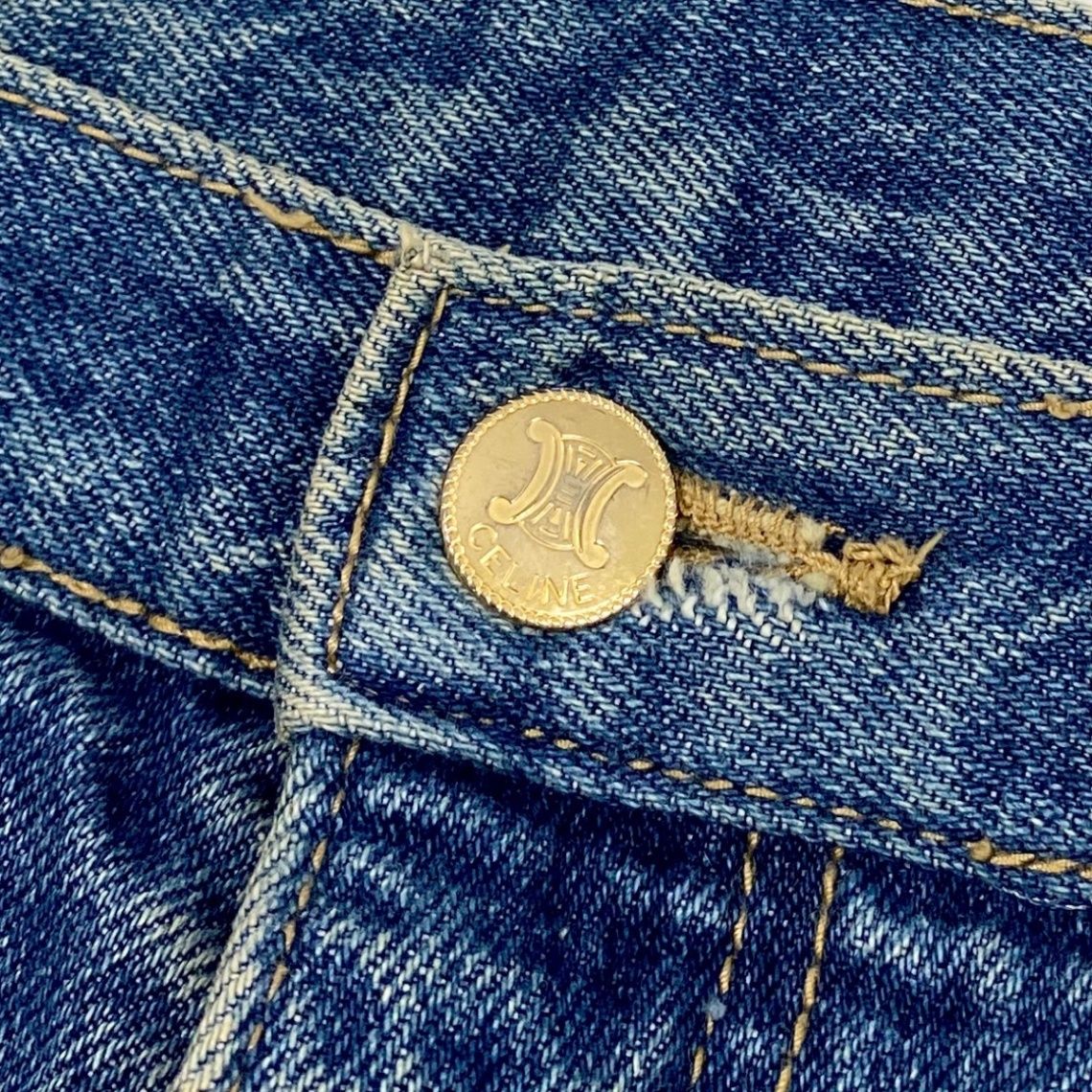 Celine Denim Pants Triangle Off Gold Button Back Logo 34 Indigo Blue Cotton — view 6