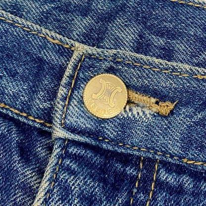 Celine Denim Pants Triangle Off Gold Button Back Logo 34 Indigo Blue Cotton — view 6