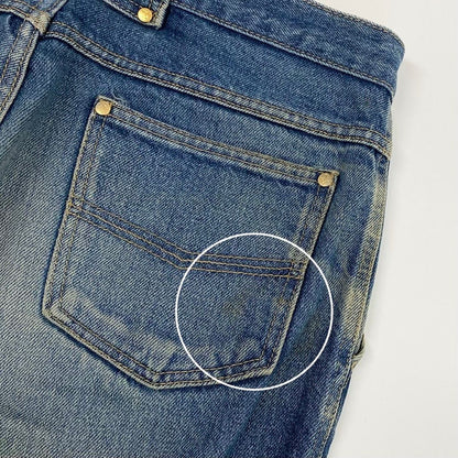 Celine Denim Pants Triangle Off Gold Button Back Logo 34 Indigo Blue Cotton — view 8