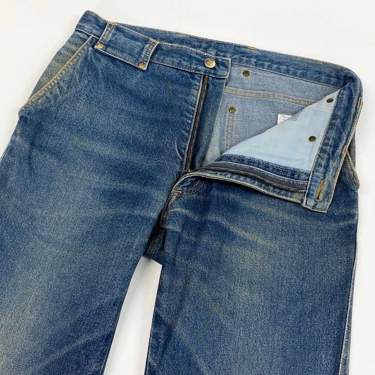 Celine Denim Pants Triangle Off Gold Button Back Logo 34 Indigo Blue Cotton — view 3