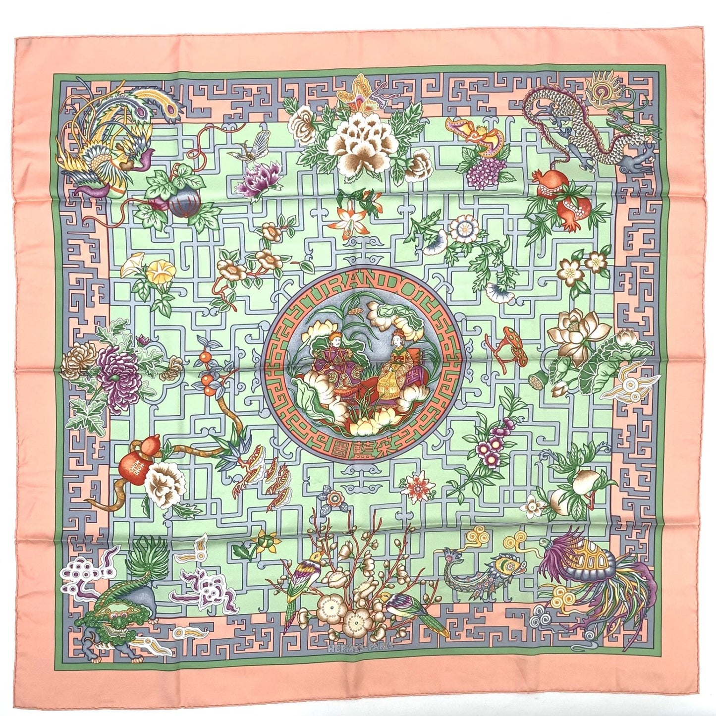 Hermes Scarf Carre 90 Turandot Orange Blue Pink — view 2