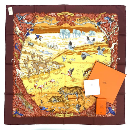 Hermes Carre 90 Large Scarf Silk la Trve de Leau Water Truce Robert Dale Full