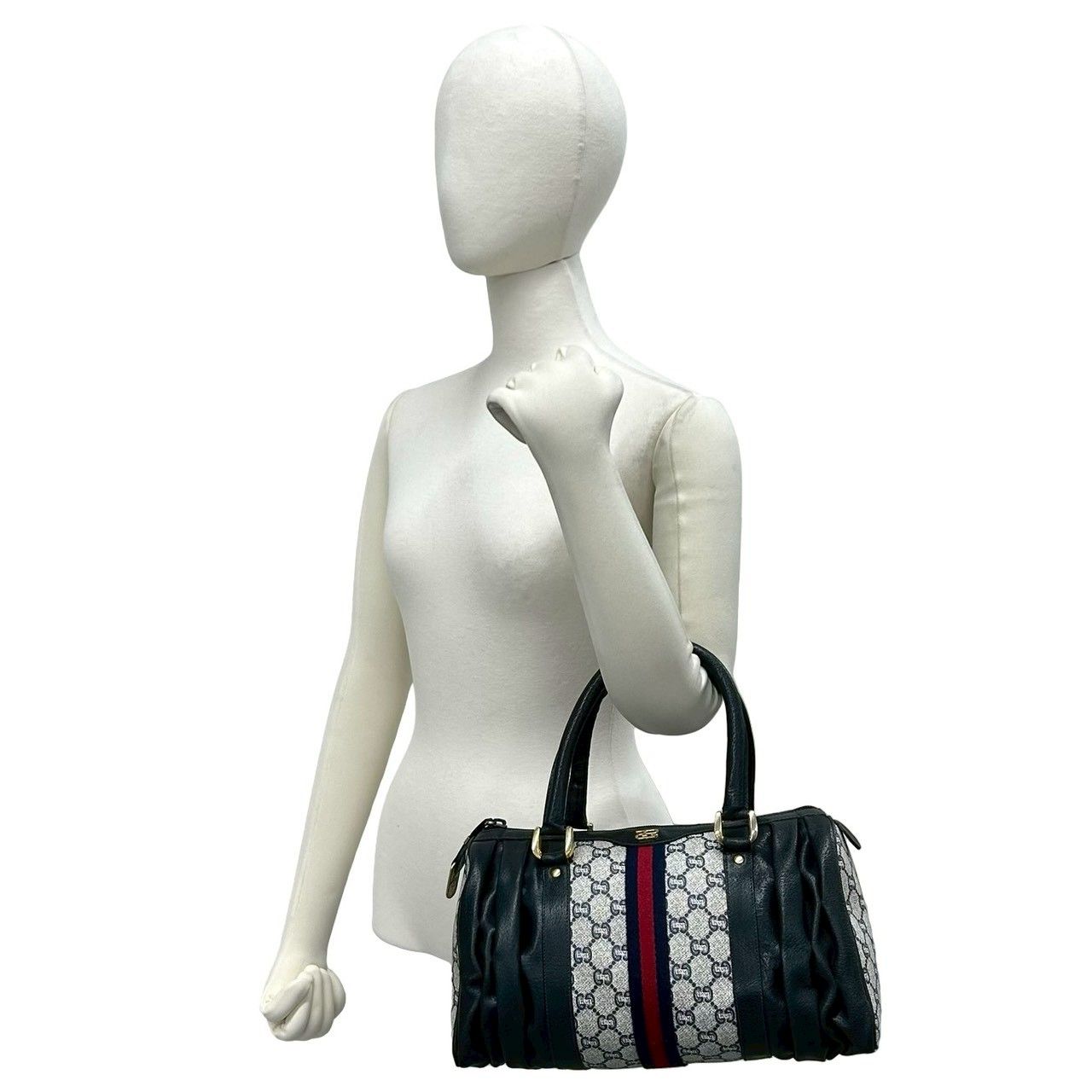 Gucci Vintage Sherry Line Plus Logo Leather Handbag Navy — view 2