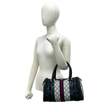 Gucci Vintage Sherry Line Plus Logo Leather Handbag Navy — view 2