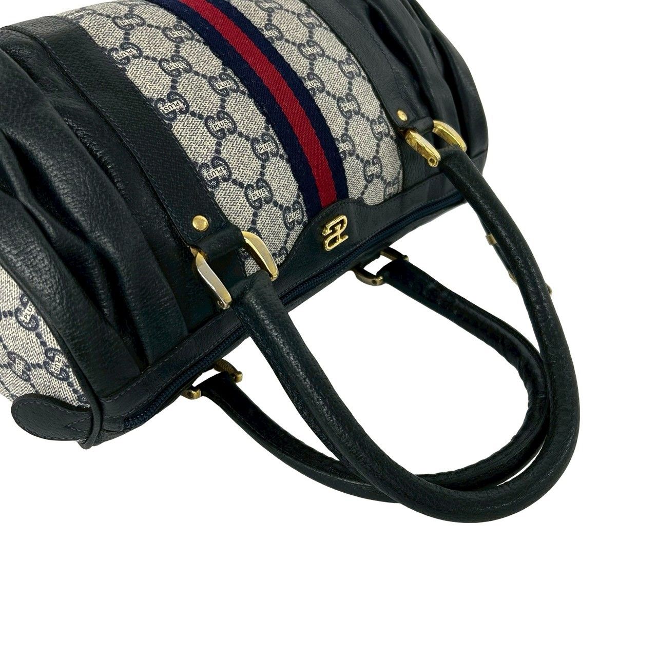 Gucci Vintage Sherry Line Plus Logo Leather Handbag Navy — view 4