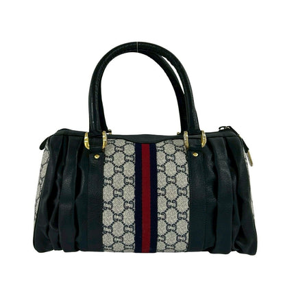 Gucci Vintage Sherry Line Plus Logo Leather Handbag Navy — view 3