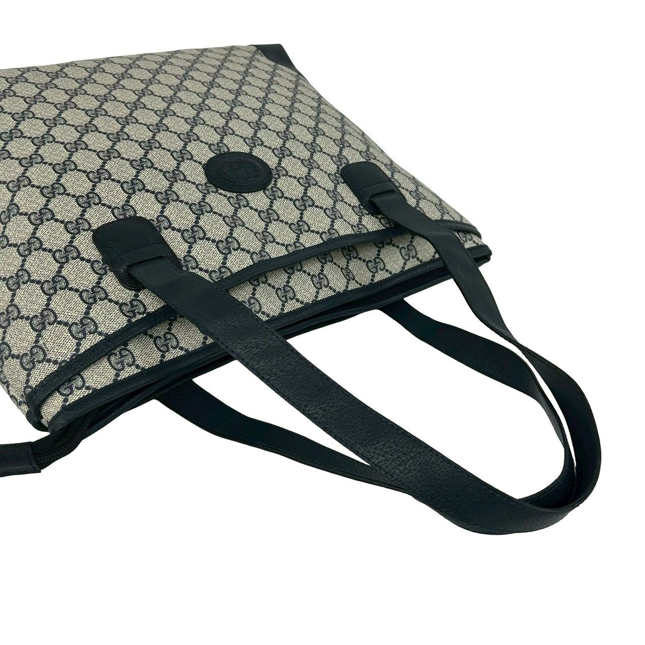 Gucci Vintage GG Logo Leather Tote Shoulder Bag Navy — view 4