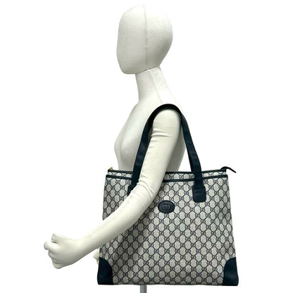 Gucci Vintage GG Logo Leather Tote Shoulder Bag Navy — view 2
