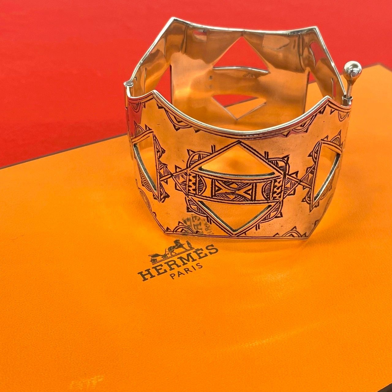 Hermes Touareg Bracelet 925 Sterling Silver Bangle