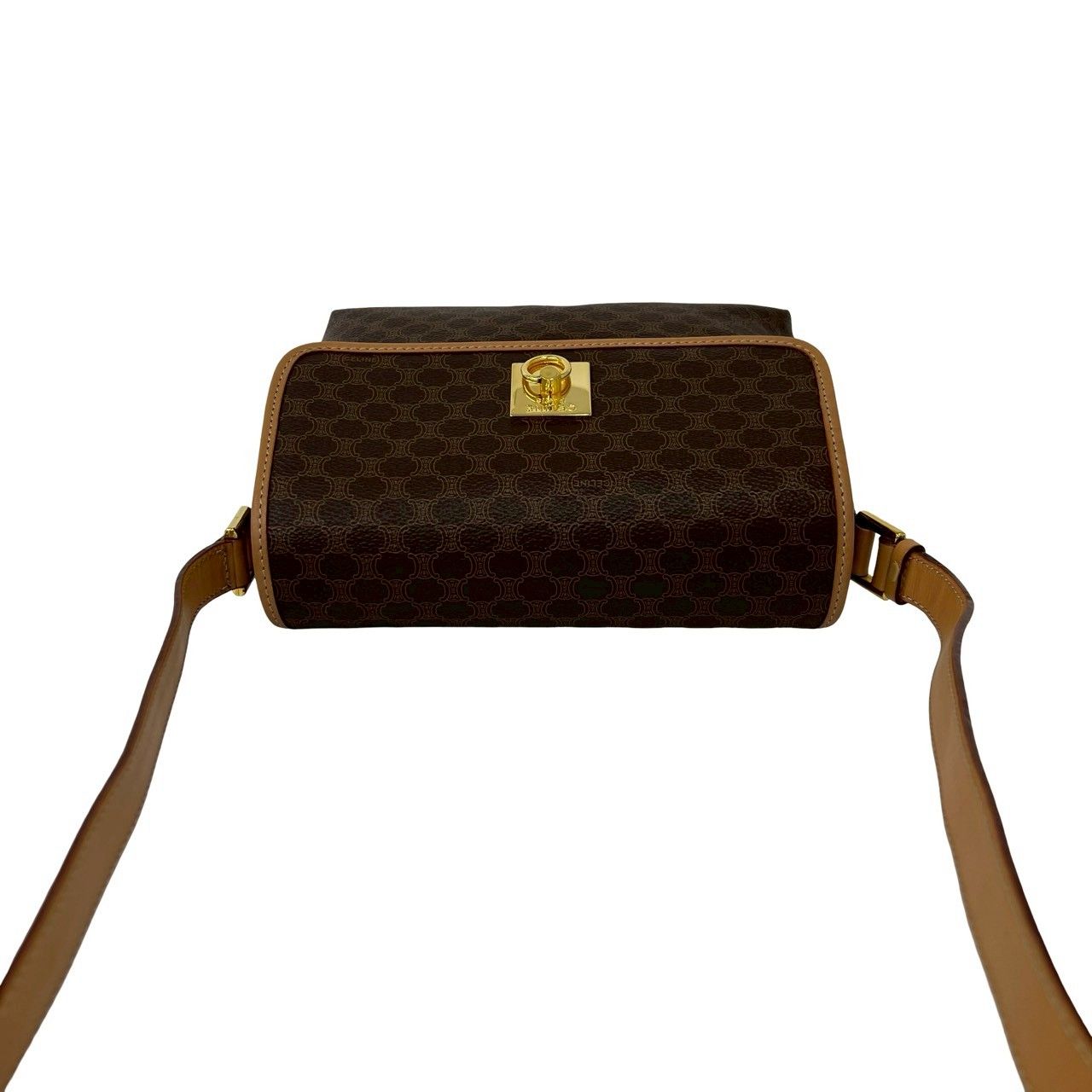 Celine Vintage Macadam Pattern Logo Ring Leather Shoulder Bag Pochette Brown