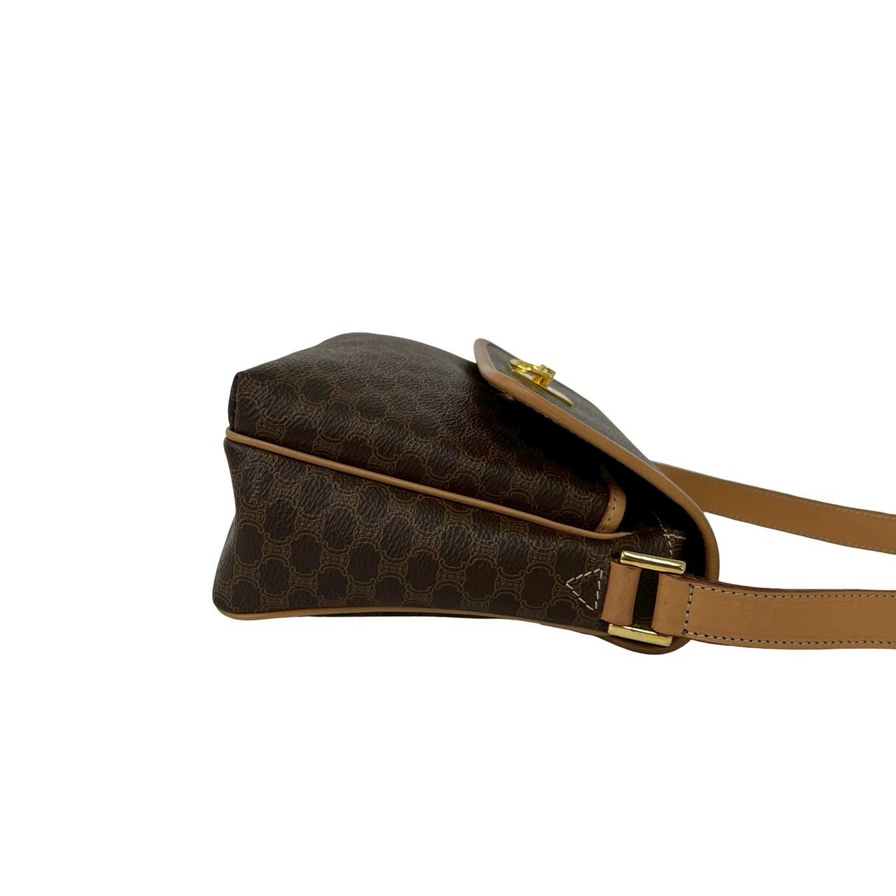 Celine Vintage Macadam Pattern Logo Ring Leather Shoulder Bag Pochette Brown — view 6