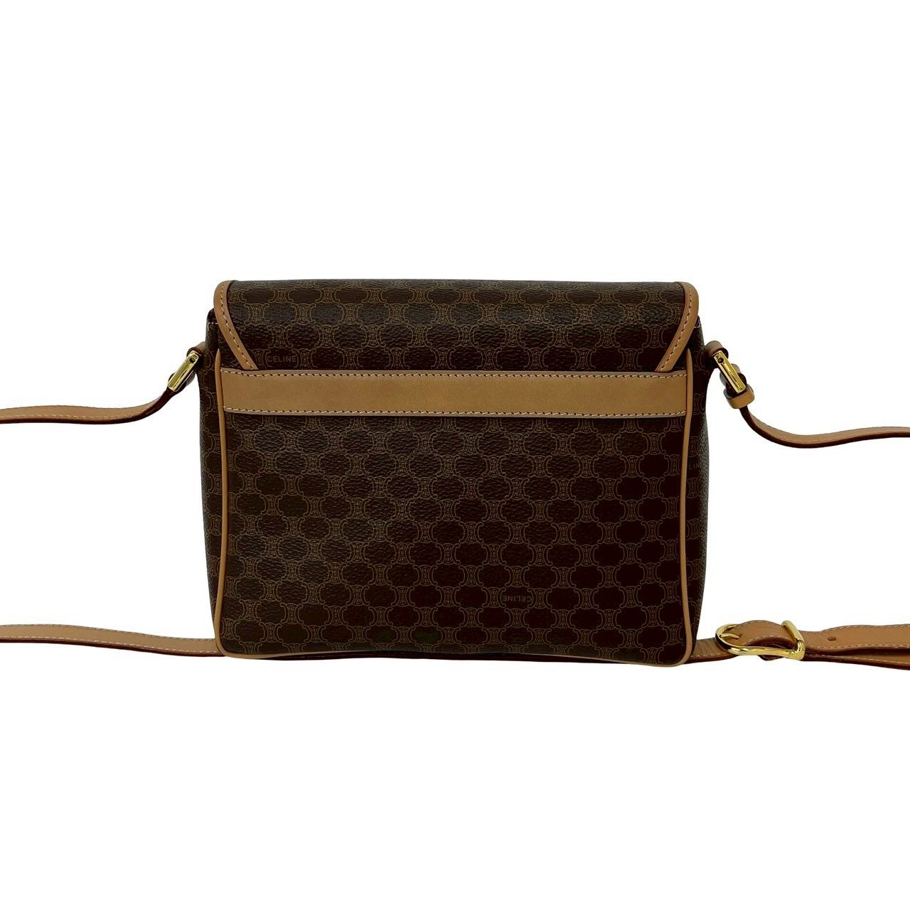 Celine Vintage Macadam Pattern Logo Ring Leather Shoulder Bag Pochette Brown