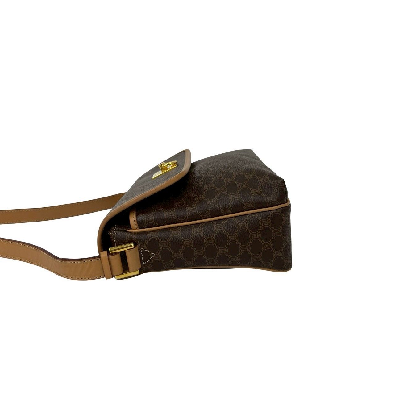 Celine Vintage Macadam Pattern Logo Ring Leather Shoulder Bag Pochette Brown