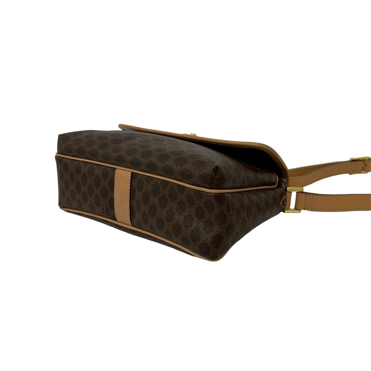Celine Vintage Macadam Pattern Logo Ring Leather Shoulder Bag Pochette Brown