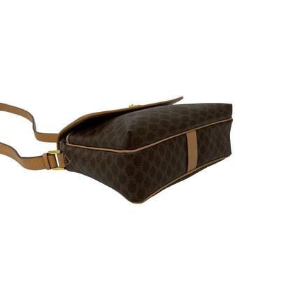 Celine Vintage Macadam Pattern Logo Ring Leather Shoulder Bag Pochette Brown