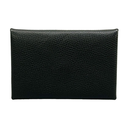 Hermes Card Case Calvi Black Silver