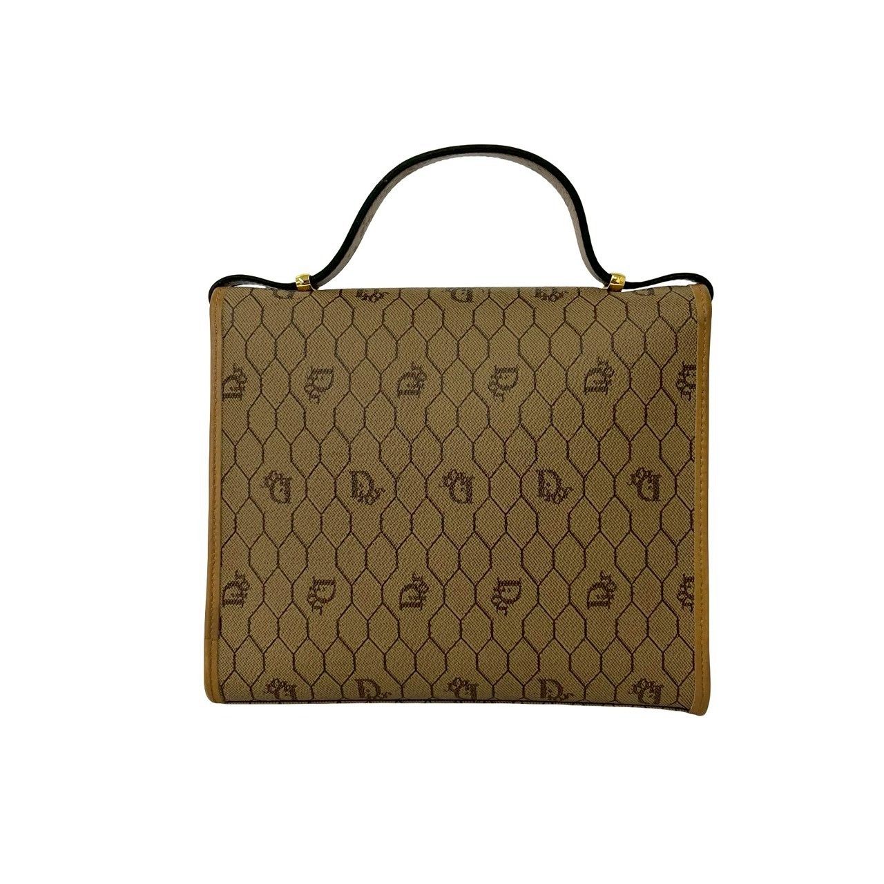 Dior Vintage Honeycomb Pattern Logo Leather 2-Way Shoulder Bag Beige — view 3