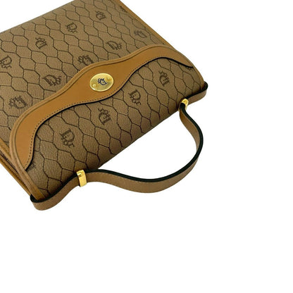 Dior Vintage Honeycomb Pattern Logo Leather 2-Way Shoulder Bag Beige — view 4